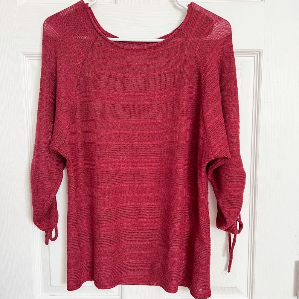 Lucky Brand | Burgundy Tie Sleeve Ribbed Knit Top